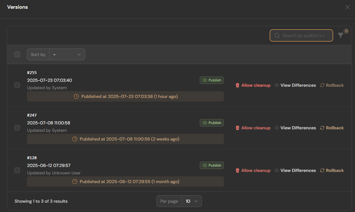 Allow rollback content version