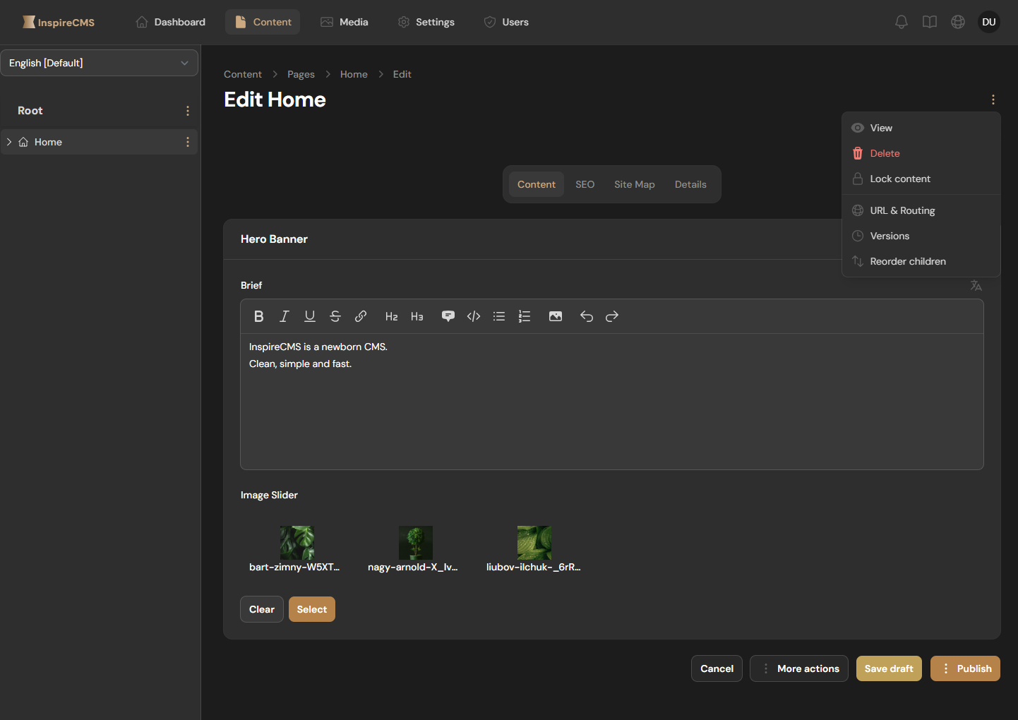 Version button on content page